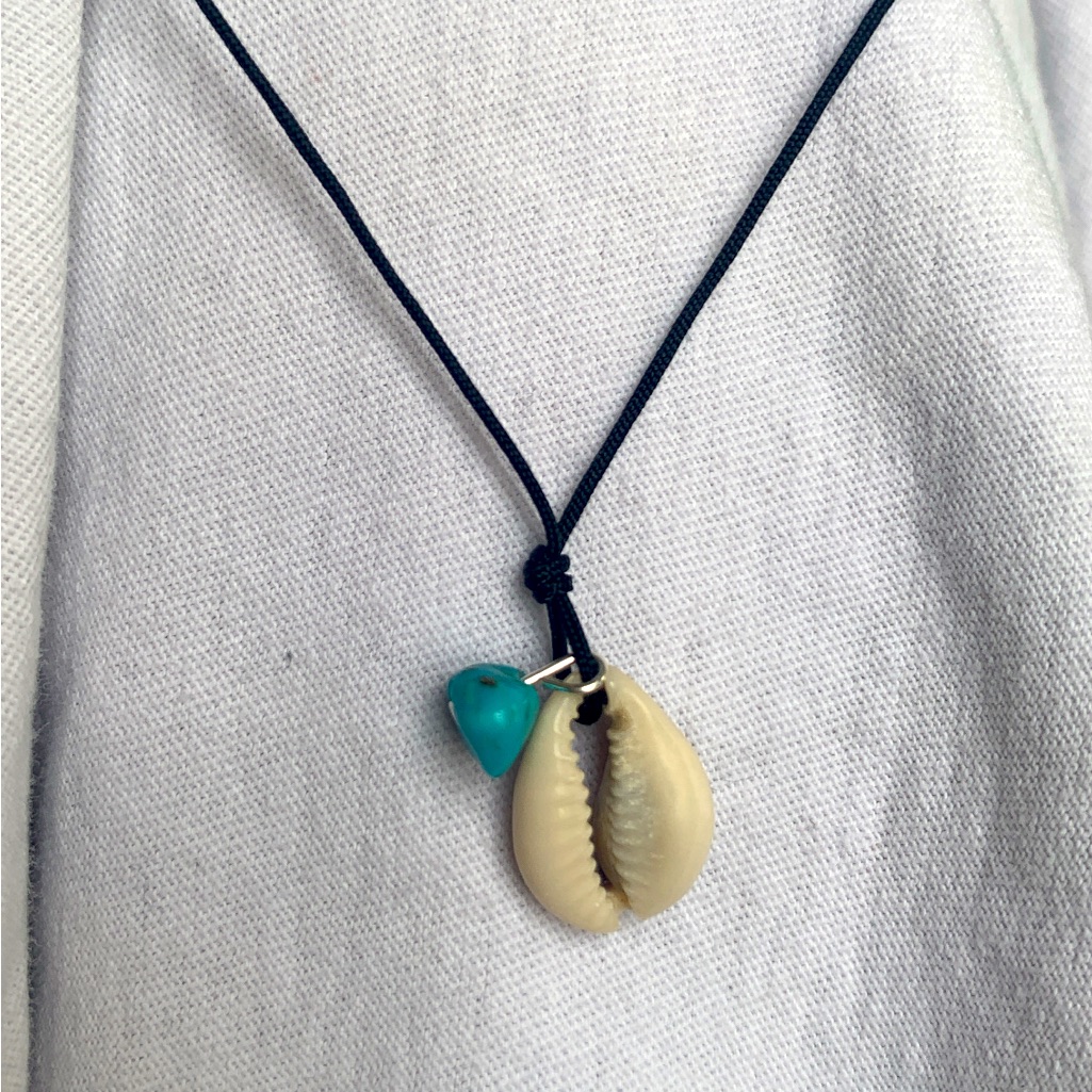 Strong Black Cord With Snail And A Natural Turquoise Stone. Necklace